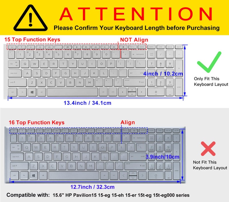 CaseBuy Keyboard Cover for HP Laptop 15.6 15-dw 15-dy 15-da/db 15-ef 15-bs/bw 15-dy5033dx dy5073dx dy2073dx dy5399nr dy5599nr 15-dw4047nr 15t-dw400/HP 17.3 Laptop 17-by/bs/ca 17-by4022wm by4025nr -Black - Image 2